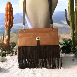 Western Trenditions Fringed Leather Tassel Southwestern Crossbody Bag